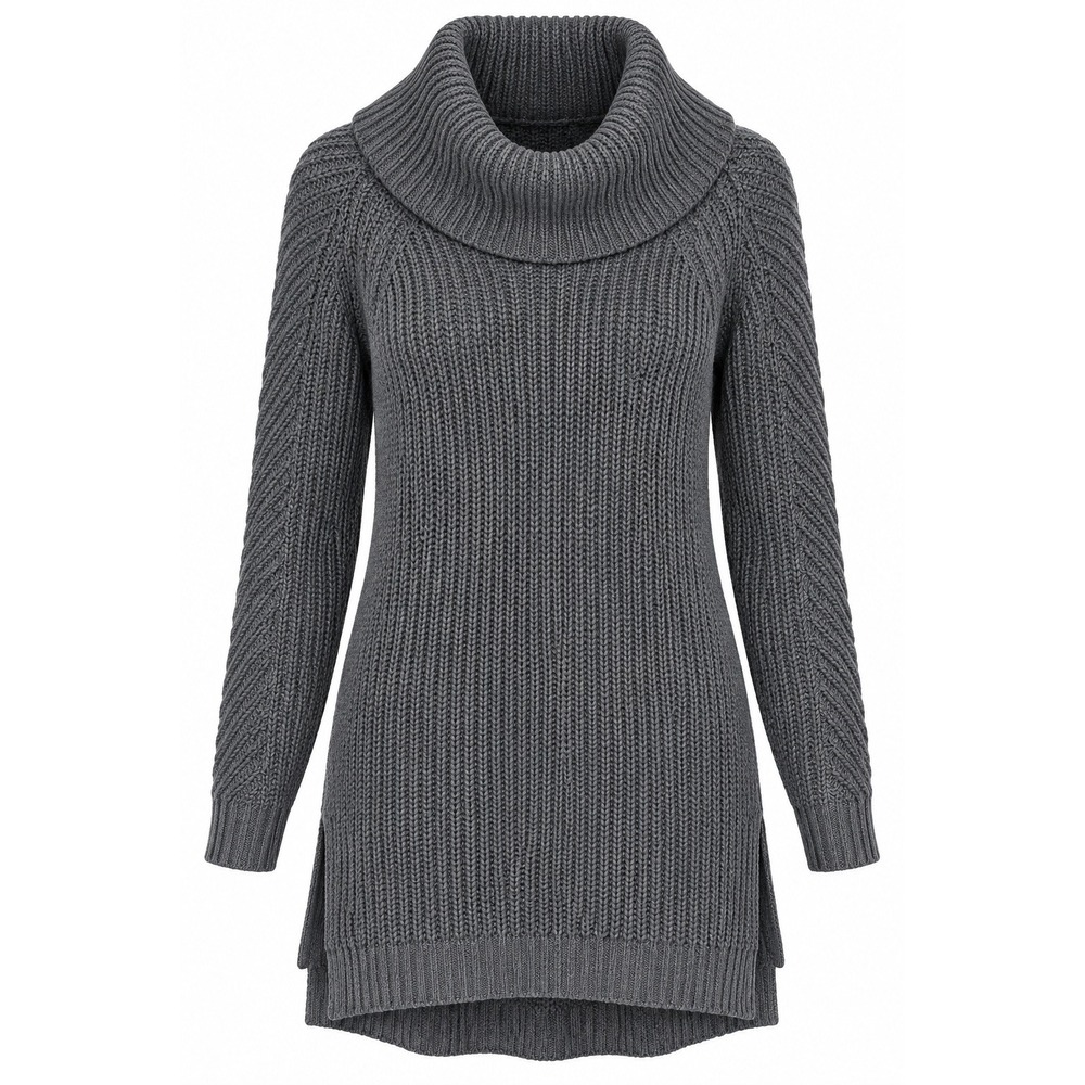 A New Day Womens XS Charcoal Gray Cowl Neck Shaker Knit Tunic Sweater Longline